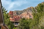 View of Sedona`s gorgeous red rock mountains from front patio